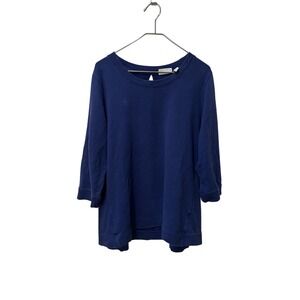 D&Co Active Womens Blue Crew Neck 3/4 Sleeve Keyhole Sweatshirt Top Size XL